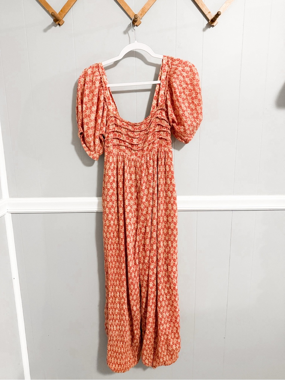 Free People Bubble Sleeve Smocked Jumpsuit